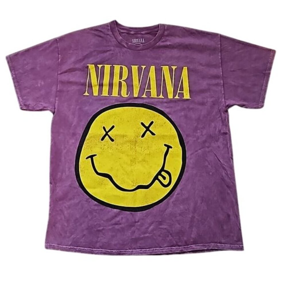 Unisex Nirvana Band Tee XL New Unisex Mineral Wash Retro Purple Grunge Rock